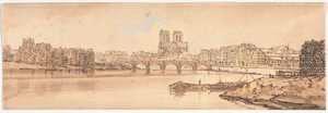 Et utvalg av tjue av de mest pittoreske utsiktene i Paris: Utsikt over Pont de la Tournelle og Notre Dame tatt fra Arsenal av Thomas Girtin