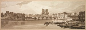 Et utvalg av tjue av de mest pittoreske utsiktene i Paris: Utsikt over Pont de la Tournelle og Notre Dame tatt fra Arsenal av Thomas Girtin