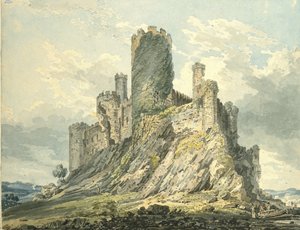 Conway Castle, ca. 1793 (akvarell, rørt med sivpennen, over indikasjoner i grafitt) av Thomas Girtin