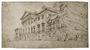 Harewood House, Yorkshire, ca. 1798 (grafitt på teksturert vevd papir) av Thomas Girtin