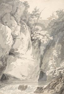 På bredden av Lago di Como, ca. 1796 (vask over grafitt på papir) av Thomas Girtin