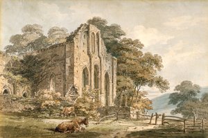 Valle Crucis Abbey, Denbighshire, Nord-Wales (akvarell over blyant på hvitt vevd papir) av Thomas Girtin