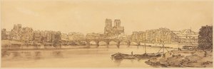 Utsikt over Pont de la Tournelle og Notre-Dame sett fra Arsenal: plansje 11 av Thomas Girtin