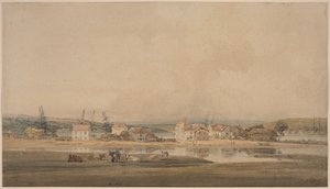 Landsby ved et elvemunning i Devon av Thomas Girtin