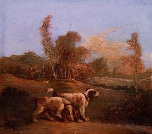 Spaniels i et landskap med keeper
