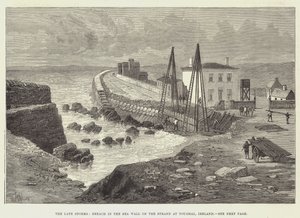 The sene Storms, Breach in the Sea Wall on the Strand at Youghal, Irland av Thomas Harrington Wilson