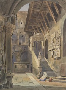 Court of the Bargello, Firenze, 1839 (wc med blekk og blyant på papir)