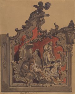 School of San Rocco, Venezia: Studie for buet dekorasjon (penn og blekk, wc og kroppsfarge over blyant på papir) av Thomas Hartley Cromek