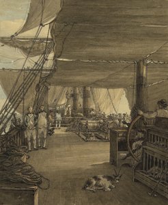 Scene ombord på HMS «Deal Castle», under en reise fra Vestindia, i 1775. Akvarell