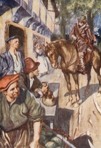 Illustrasjon til Sir Francis Drakes liv (fargelitografi)