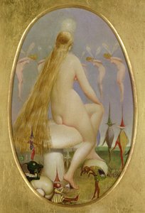 Fe sittende på en sopp, ca. 1860