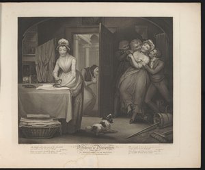 Behersket og løsslupne tjenestepiker Plate 1. The Modest Girl and the Wanton/ Fellow Servants in a Gentleman