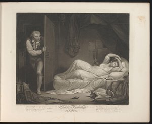 Utskeiende hushjelp sover mens en mann sniker seg inn Plate 3. The Wanton in the Bed Chamber (tittel på objekt) Dyd og utskeielser (serietittel) Diligence & Dissipation (serietittel på objekt)