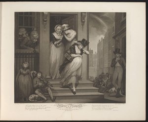 Dissolute Maid Is Expelled from the House Plate 5. The Wanton turn'd out of Doors for Misconduct (tittel på objekt) Virtue and Debauchery (serietittel) Diligence & Dissipation (serietittel på objekt)