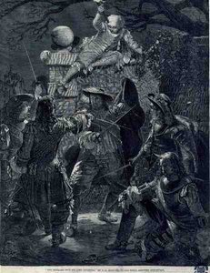 The Outrage Upon Sir John Coventry (d.1682), 21. desember 1670 (gravering) av Thomas Herbert (after) Maguire