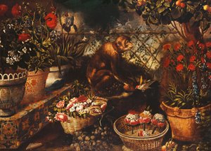 En ape i en inngjerdet hage, av Thomas Hiepes