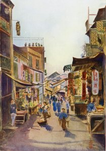 En gate i Macao (farge litho) av Thomas Hodgson Liddell
