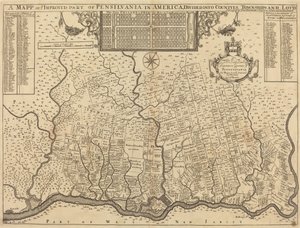 Et kart over dere forbedrede delen av Pennsylvania i Amerika, delt inn i fylker, townships og lotter av Thomas Holme