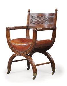 Sen viktoriansk mahogni X-Frame lenestol, tilskrevet Marsh, Jones & Cribb, etter et design av Thomas Hope, ca. 1880 (mahogni)