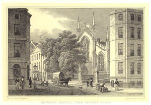 Katolsk kapell, fra Picardy Place (gravering) av Thomas Hosmer (after) Shepherd