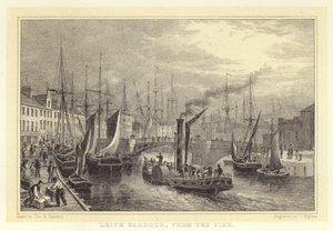 Leith Harbour, fra bryggen (gravering)