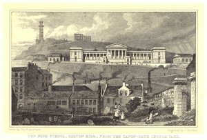 High School, Calton Hill, fra Canon-Gate Church Yard (gravering) av Thomas Hosmer (after) Shepherd