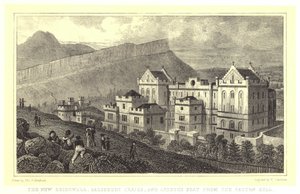 The New Bridewell, Salisbury Craigs og Arthur's Seat fra Calton Hill (gravering) av Thomas Hosmer (after) Shepherd