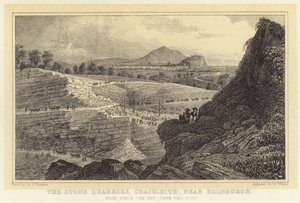 Steinbruddene, Craigleith, nær Edinburgh, hvorfra New Town ble bygget (gravering) av Thomas Hosmer (after) Shepherd
