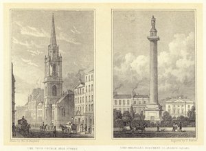 Tron kirke, High Street; Lord Melvilles monument, St Andrew Square (gravering)