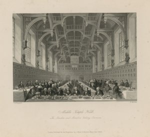 Benker og medlemmer "tar allmenninger" i Middle Temple Hall av Thomas Hosmer Shepherd