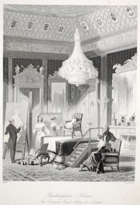 Buckingham Palace - The Princess Royal sitter for et portrett, fra London Interiors med Costumes and Ceremonies-puben. Joseph Mead, London, stålgravering ca. 1843 av Thomas Hosmer Shepherd