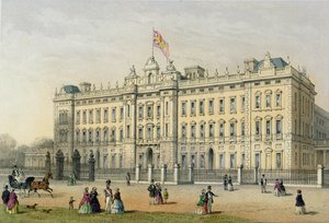 Buckingham Palace, gravert av Bachelier, pub. 1854 av Thomas Hosmer Shepherd