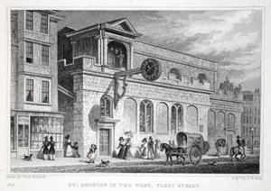 Church of St Dunstan, i vest, Fleet Street, fra puben 