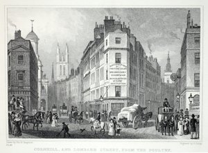 Cornall og Lombard Street, fra Poultry, fra puben 