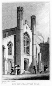 New Church, Saffron Hill, Camden, London, 1800-tallet. av Thomas Hosmer Shepherd