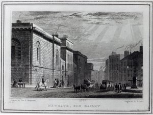 Newgate fengsel og Old Bailey, gravert av Robert Acon, 1831 av Thomas Hosmer Shepherd