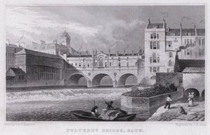 Pulteney Bridge, Bath (gravering) av Thomas Hosmer Shepherd