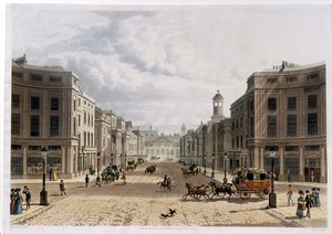 Regent Street, fra Piccadilly, gravert av J. Bluck (fl.1791-1831), pub. 1822 av Ackermanns 