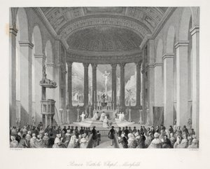 Romersk-katolske kapell, Moorfields, fra puben 'London Interiors with their Costumes and Ceremonies'. Joseph Mead, London, ca. 1843 (stålgravering) av Thomas Hosmer Shepherd