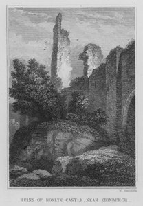 Ruinene av Roslyn Castle, nær Edinburgh (gravering) av Thomas Hosmer Shepherd