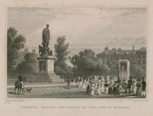 Russell Square og statue av hertugen av Bedford av Thomas Hosmer Shepherd