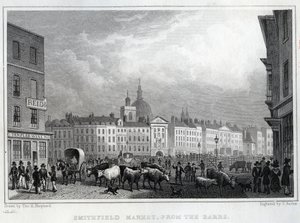 Smithfield Market from the Barrs, gravert av Thomas Barber, ca. 1830 av Thomas Hosmer Shepherd