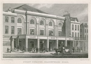 Surrey Theatre, Blackfriars Road, London (gravering) av Thomas Hosmer Shepherd