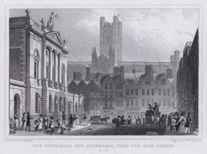The Guildhall and Cathedral, fra High Street, Bath (gravering) av Thomas Hosmer Shepherd