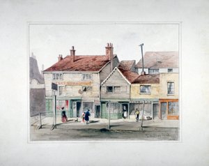 The Hare and Hounds Inn og butikkfronter på Upper Street, Islington, London, c1835. av Thomas Hosmer Shepherd