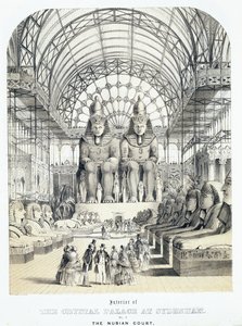 Den nubiske domstolen ved The Crystal Palace i Sydenham, ca. 1851-1855 (akvatint) av Thomas Hosmer Shepherd