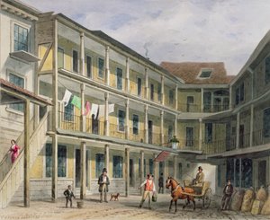 Utsikt over Blue Boar Inn-gården, nr.30 Aldgate, ca. 1850 av Thomas Hosmer Shepherd