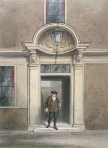 Utsikt over Dr Johnsons dør og trapp, Inner Temple Lane, City of London, 1855. av Thomas Hosmer Shepherd