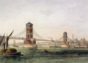 Utsikt over Hungerford Bridge fra øst, gravert av Jean Jacottet (1806-c.43) 1854 av Thomas Hosmer Shepherd