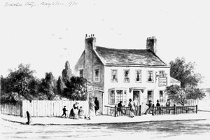 Utsikt over Yorkshire Stingo Public House i Paddington, 1860-1859 (tegning) av Thomas Hosmer Shepherd